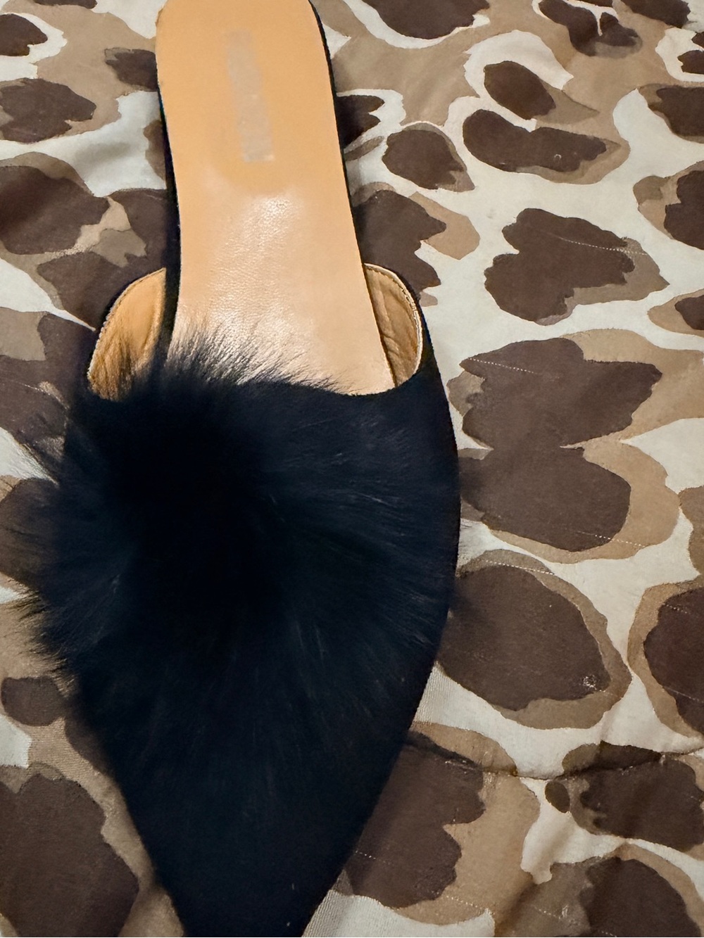 Black Faux Fur Pointed Toe Slide - Women